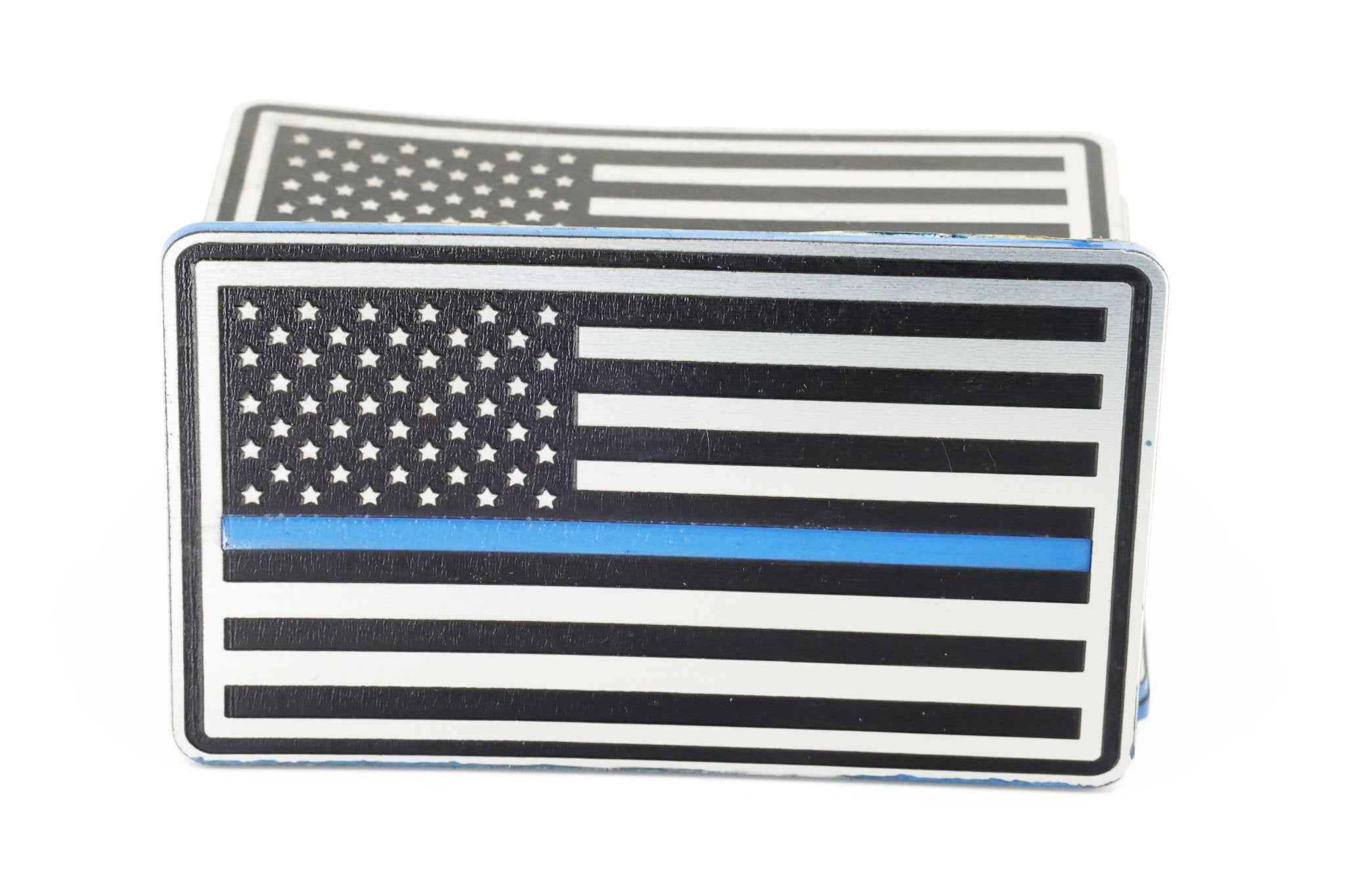 Alternate view of the thin blue line stainless acrylic hat patch