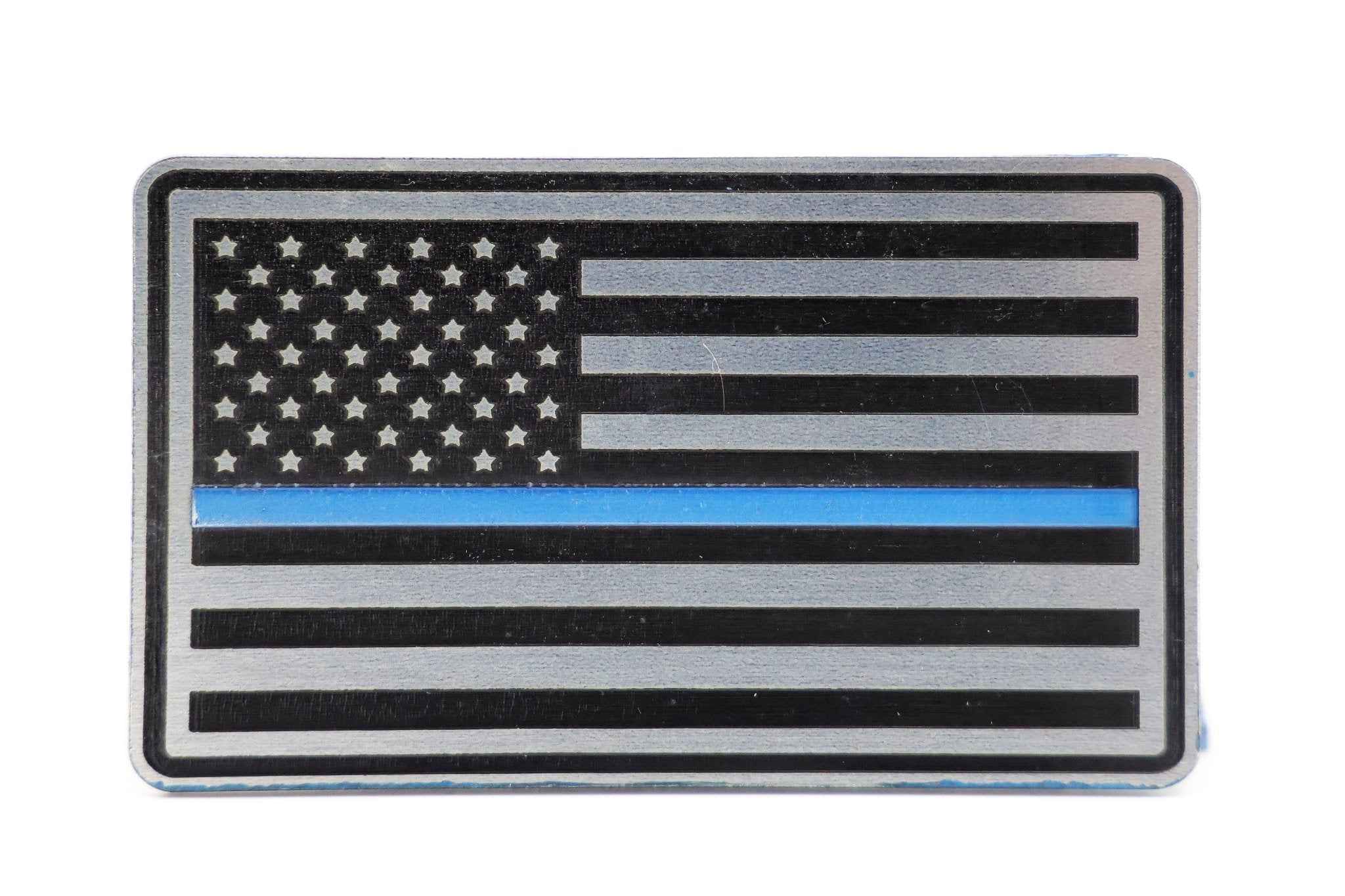 Thin blue line American flag acrylic hat patch with a stainless finish