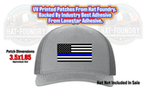 Thin blue line American flag hat patch honoring law enforcement