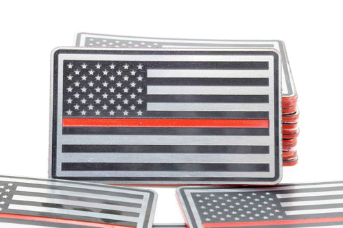 Thin Red Line Acrylic Flag Patch – Stainless/Black/Red - Hat Patch Supply