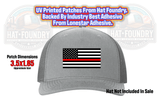 Thin red line American flag hat patch honoring firefighters