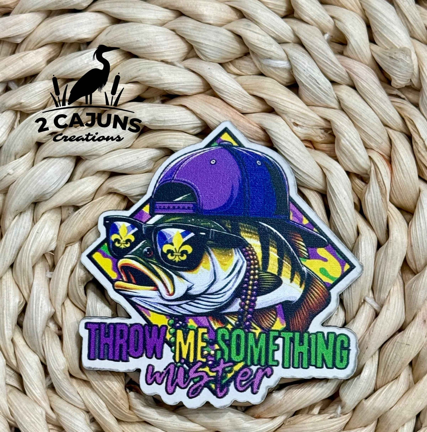 Throw Me Something Mister Mardi Gras Fish Hat Patch - Hat Patch Supply