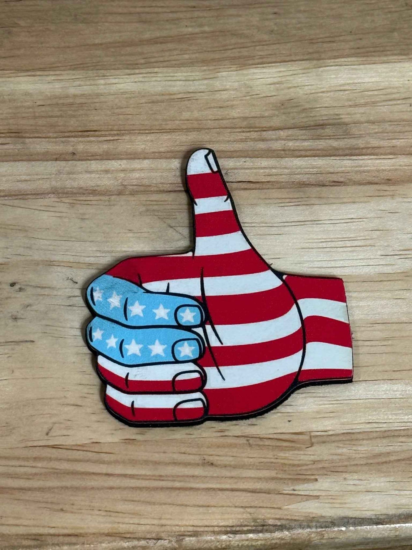 Patriotic hat patch with a thumbs up American flag design