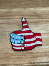 Patriotic hat patch with a thumbs up American flag design