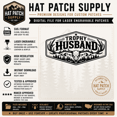 Trophy Husband SVG + Bonus Trophy Wife | Laser Engravable Hat Patch Design | Digital Download - Hat Patch Supply