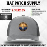 UV printed faith hat patch reading Trust in The Lord