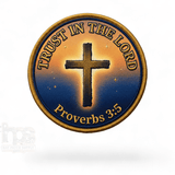 Close-up of the Trust in The Lord UV printed hat patch