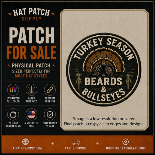Turkey Season Beards &amp; Bullseyes Hunting Hat Patch - Hat Patch Supply