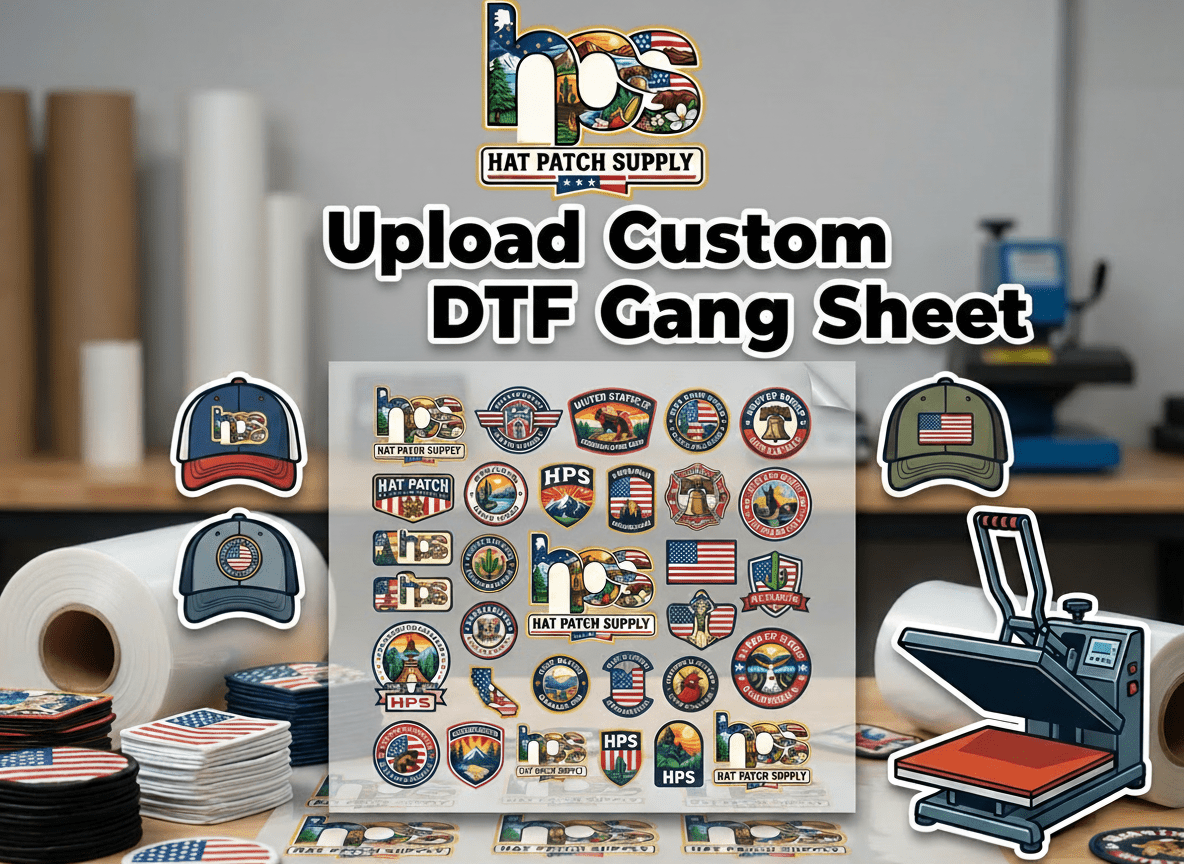 Upload Custom DTF Gang Sheet – 22" Wide - Hat Patch Supply