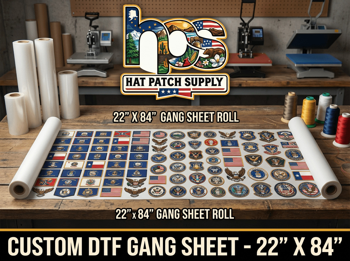 Upload Custom DTF Gang Sheet – 22" Wide - Hat Patch Supply