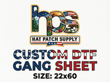 Close-up of a printed DTF transfer on a 22 inch gang sheet