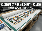 Rolled 22 inch wide custom DTF gang sheet transfer