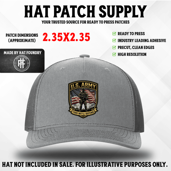 UV printed hat patch with a USA Army military emblem design