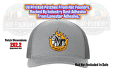 UV printed hat patch reading 'We Break Stuff to Save Stuff'