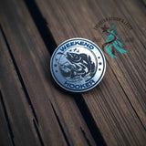 Stainless acrylic hat patch with a Weekend Hooker fishing humor design
