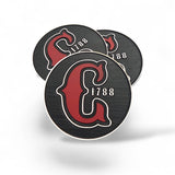 Bulk tri-layer acrylic custom hat patches displayed together