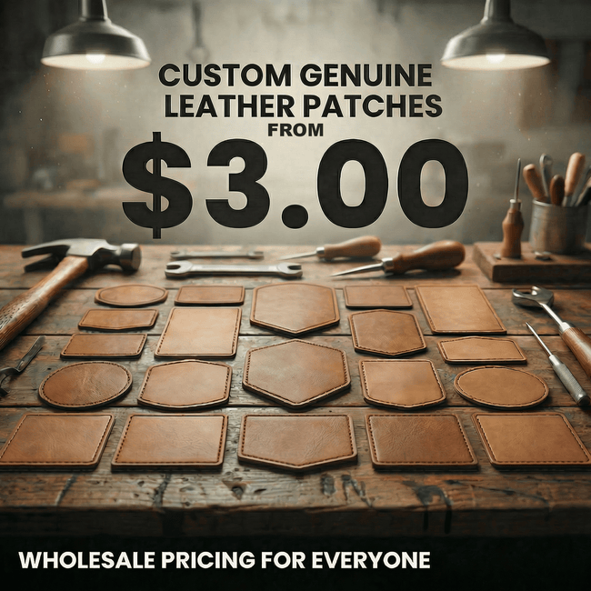 Wholesale top grain leather hat patches with laser engraved designs