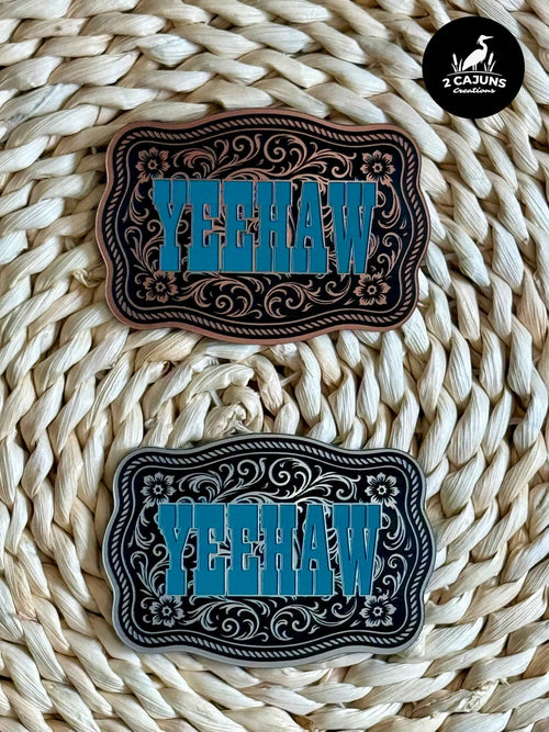 YeeHaw Scroll Design Acrylic Laser Engraved Hat Patch - Hat Patch Supply